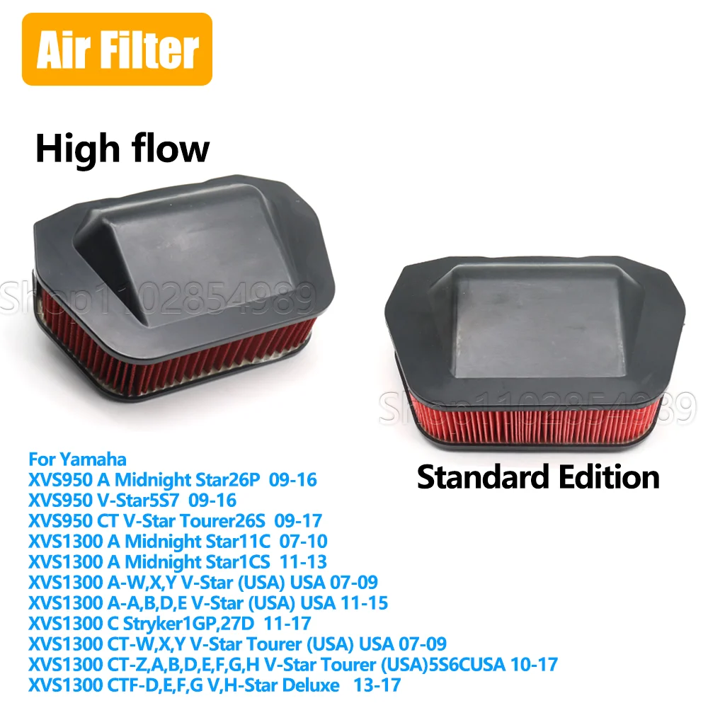 Filtro de ar para yamaha xvs1300 xvs1300a xvs1300c v-star 1300 07-17 xvs950 midnight star v-star 950 2009-2017, peças para motocicletas