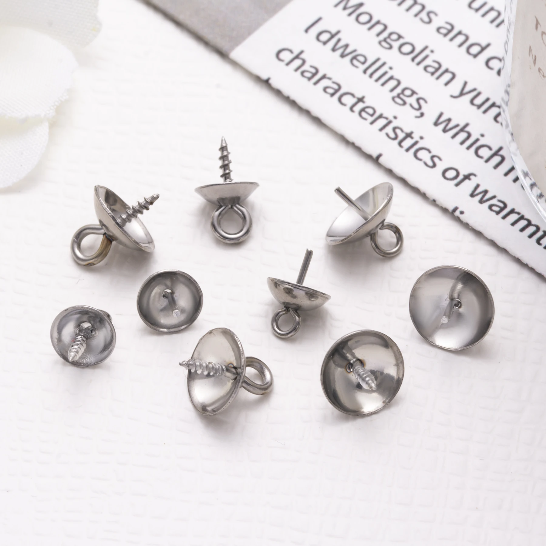 50 Stück/Set Schraubösen, mit Bohrung versehene Endkappen für Perlen, Edelstahl-Anhänger-Verbindungsstücke für DIY-Schmuckherstellung – Detail 4