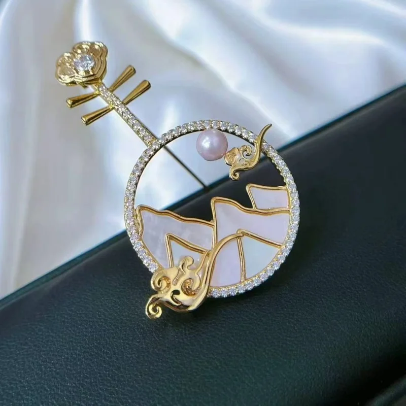 

SGARIT New Pearl Brooch Chinese Style Gourds And Pipa Shaped Exquisite Brooches For Women Lapel Pins Fashion Jewelry