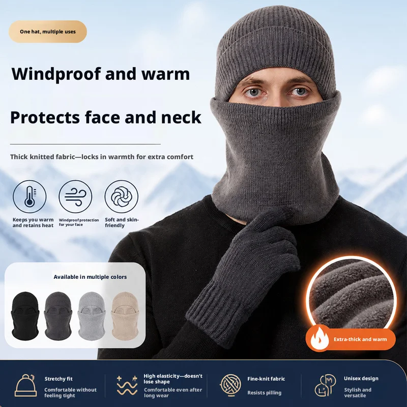 thickened warm autumn winter unisex knit hat scarf glove three piece set outdoor cold proof windproof comfortable versatile thre