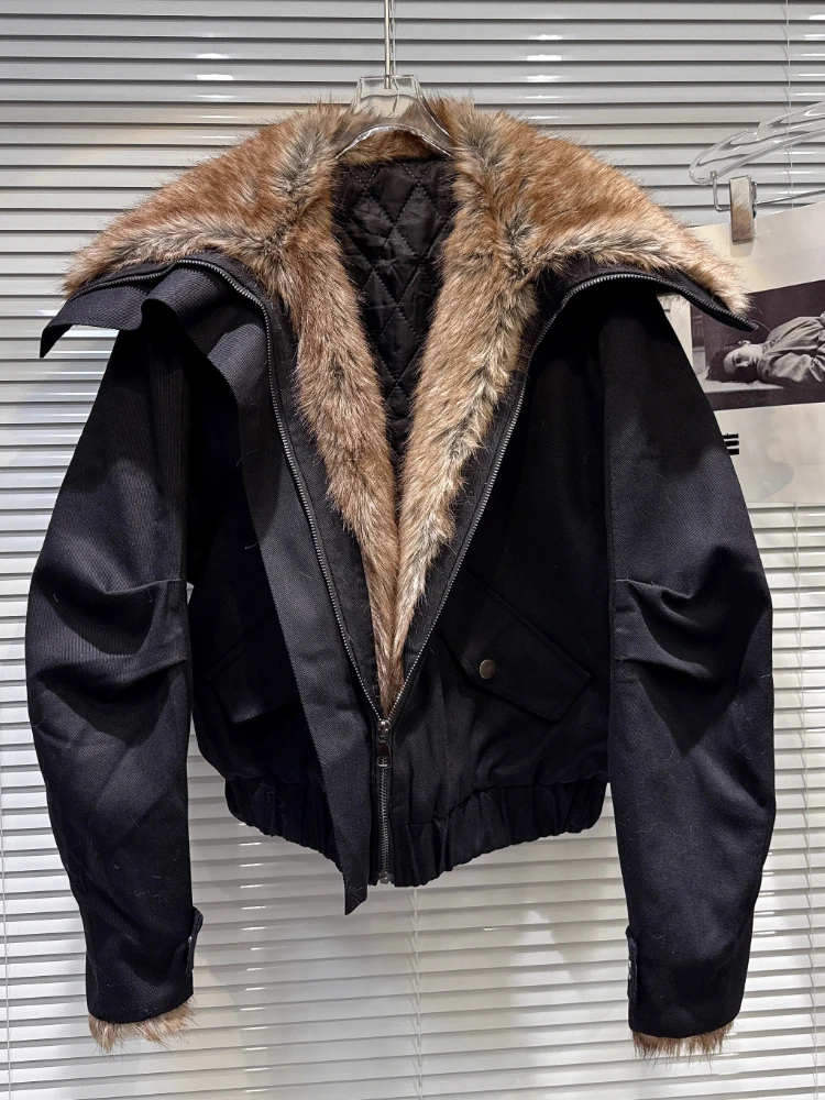 เสื้อแจ็คเก็ตยีนส์สั้นสไตล์เกาหลี Y2K วินเทจ แต่งปกขนเฟอร์เทียม สำหรับผู้หญิง ฤดูหนาว บุซับใน อุ่น สไตล์สตรีทแวร์ ทรงหลวม แฟชั่นเก๋ไก๋