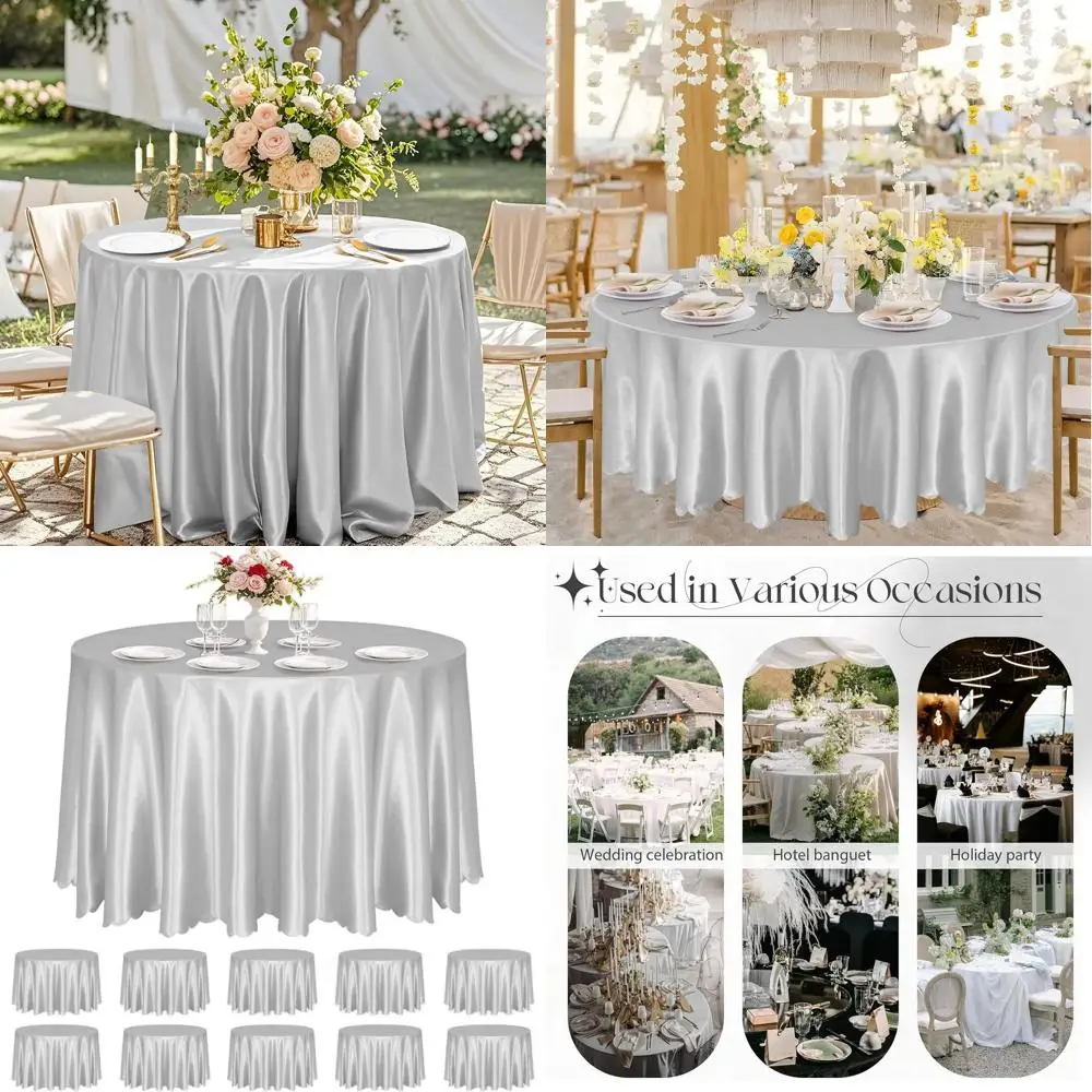 

Silk Satin 108 Round Tablecloths, Elegant Overlays for Dining or Wedding Banquets