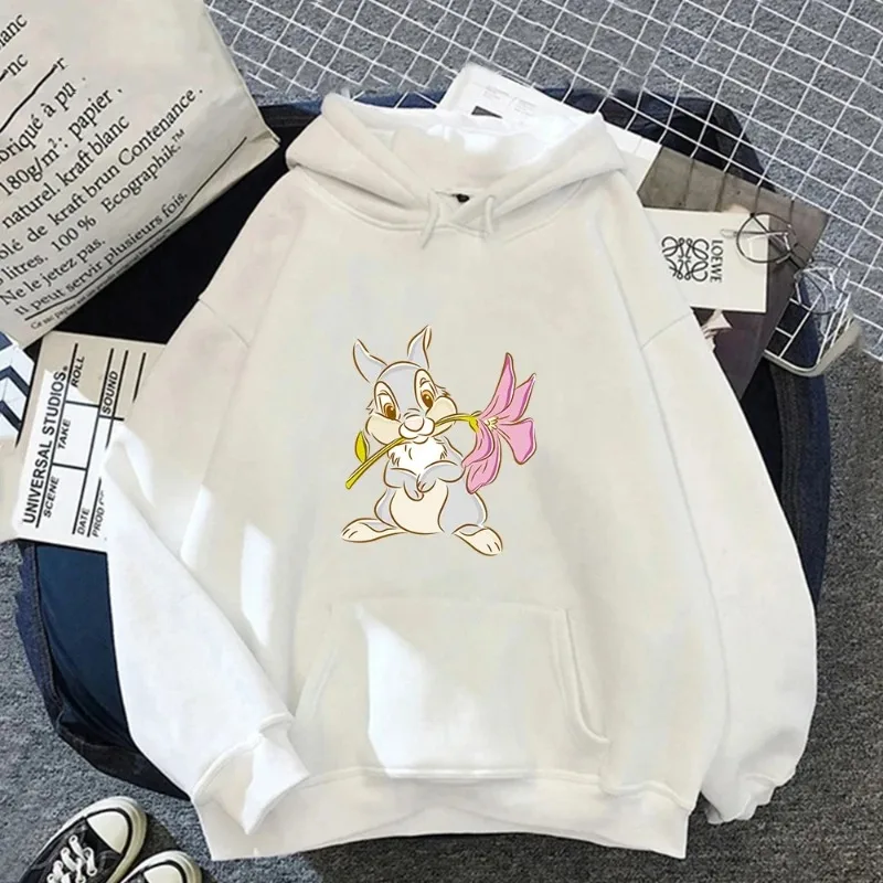 2024 Fashion Cute Even Bambi Thumper Rabbit Flower Autumn Women\'s Kawaii Hooded Pullover Cartoon Women\'s Harajuku Sweatshirt Top