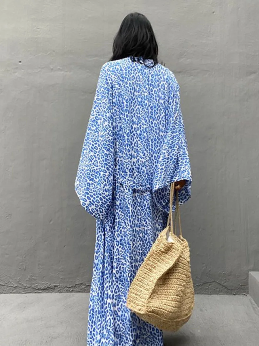 Leopard Print Bikini Cover Up Sun Protection Cardigan Women Holiday Loose Beach Jacket Kimono Robe Plage Swimsuit Cover Up