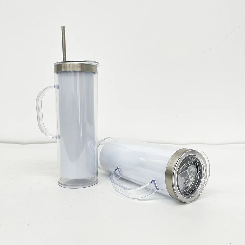 20oz Plastic Acrylic Outer Shell with Handle, Stainless Steel Inner Pot, Snowflake Ball DIY Glitter Handle Cup, Stainless Steel