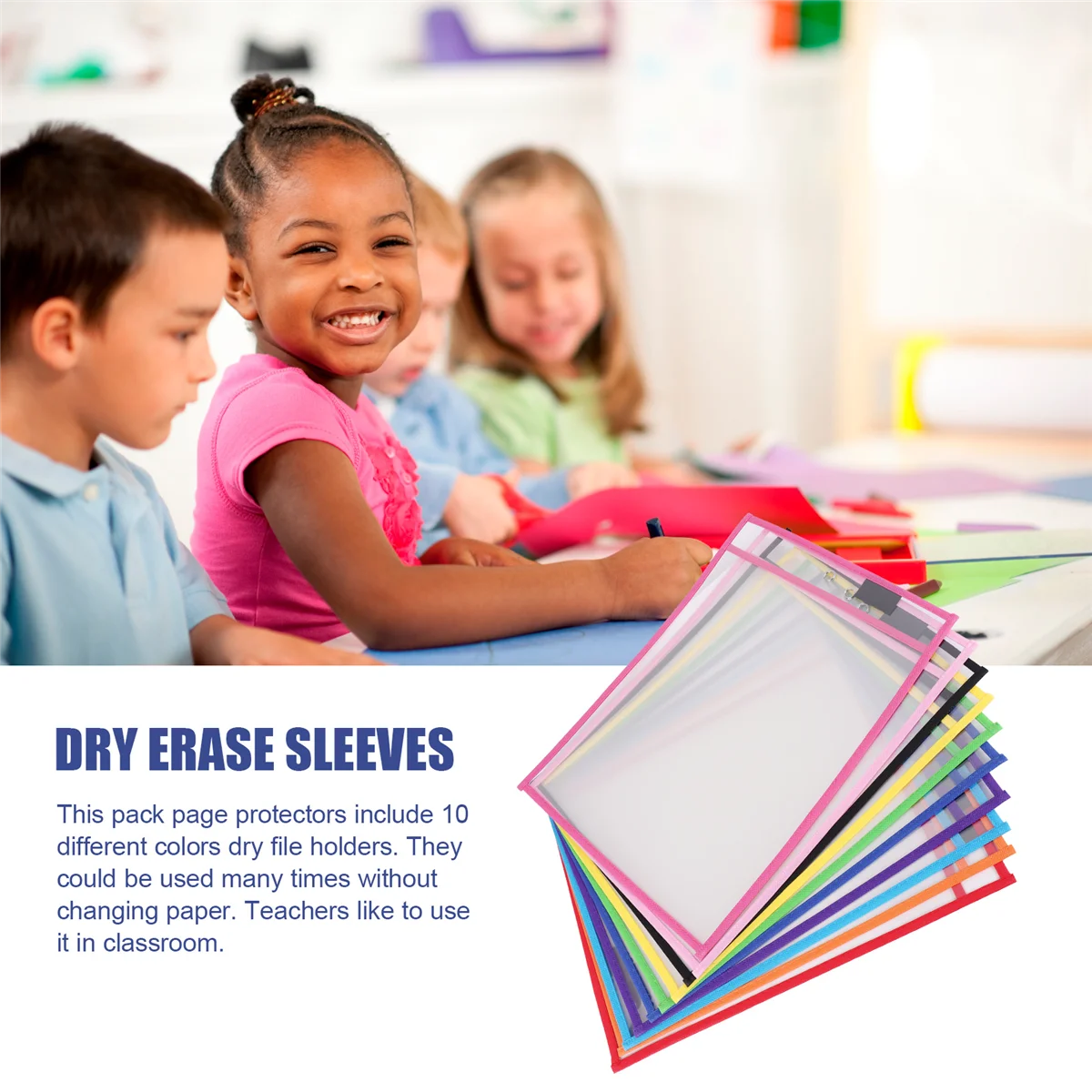 أكمام جيوب للمسح الجاف، (10 عبوات) حاملات تذكرة ورقية مقاس A4، أوراق مسح جاف قابلة لإعادة الاستخدام لورق عمل الفصول الدراسية