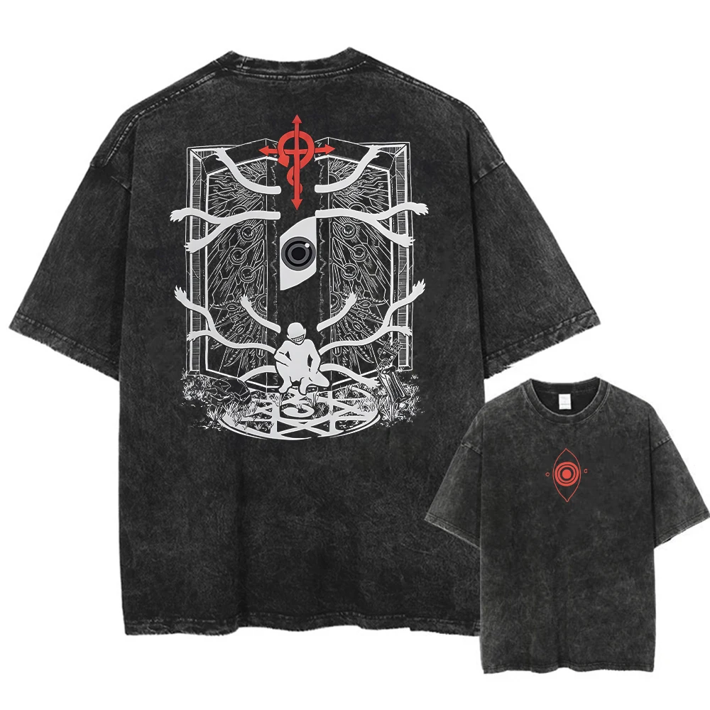 

Harajuku Vintage Tshirt Streetwear Japanese Anime Graphic Print Washed Short Sleeve T-Shirt Men Casual Tees Top Unisex