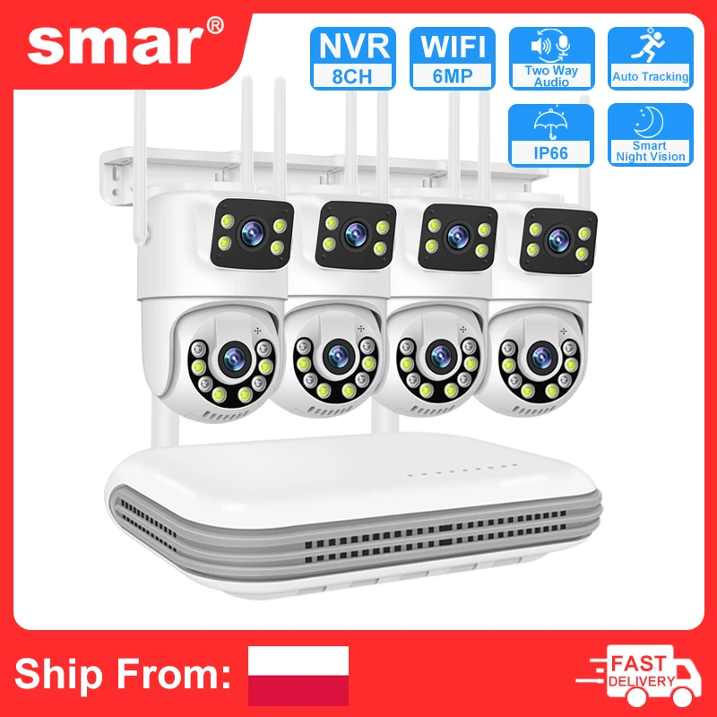 Smar Wireless CCTV System WiFi Camera Kit 6MP IP Cameras With Dual Lens Security Audio 8CH NVR Video Surveillance Set ICse