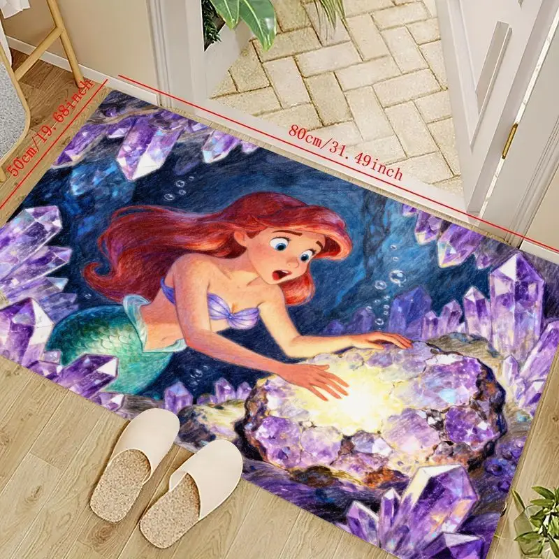 

1PC The Little Mermaid Ariel Fantasy Floor Mat, Underwater Crystal Cave Area Rug, Non-Slip Soft Washable Doormat for Kids Girls