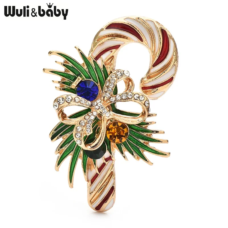 Wuli&baby Enamel Candy Rod Brooches Pins For Women Christmas New Year Bow-knot Party Brooch Gifts