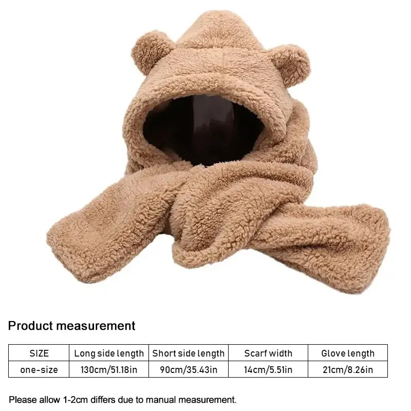 New Cute Bear Ear Hat Scarf Gloves Set Winter Women Beanies Caps Warm Casual Plush Hats Casual Solid Fleece Girl Kawaii Present