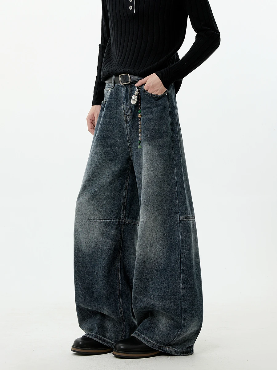 

American Retro Knife Jeans Men Casual Straight Leg Pants Spring Heavy Duty Splicing Wide Leg Long Trousers