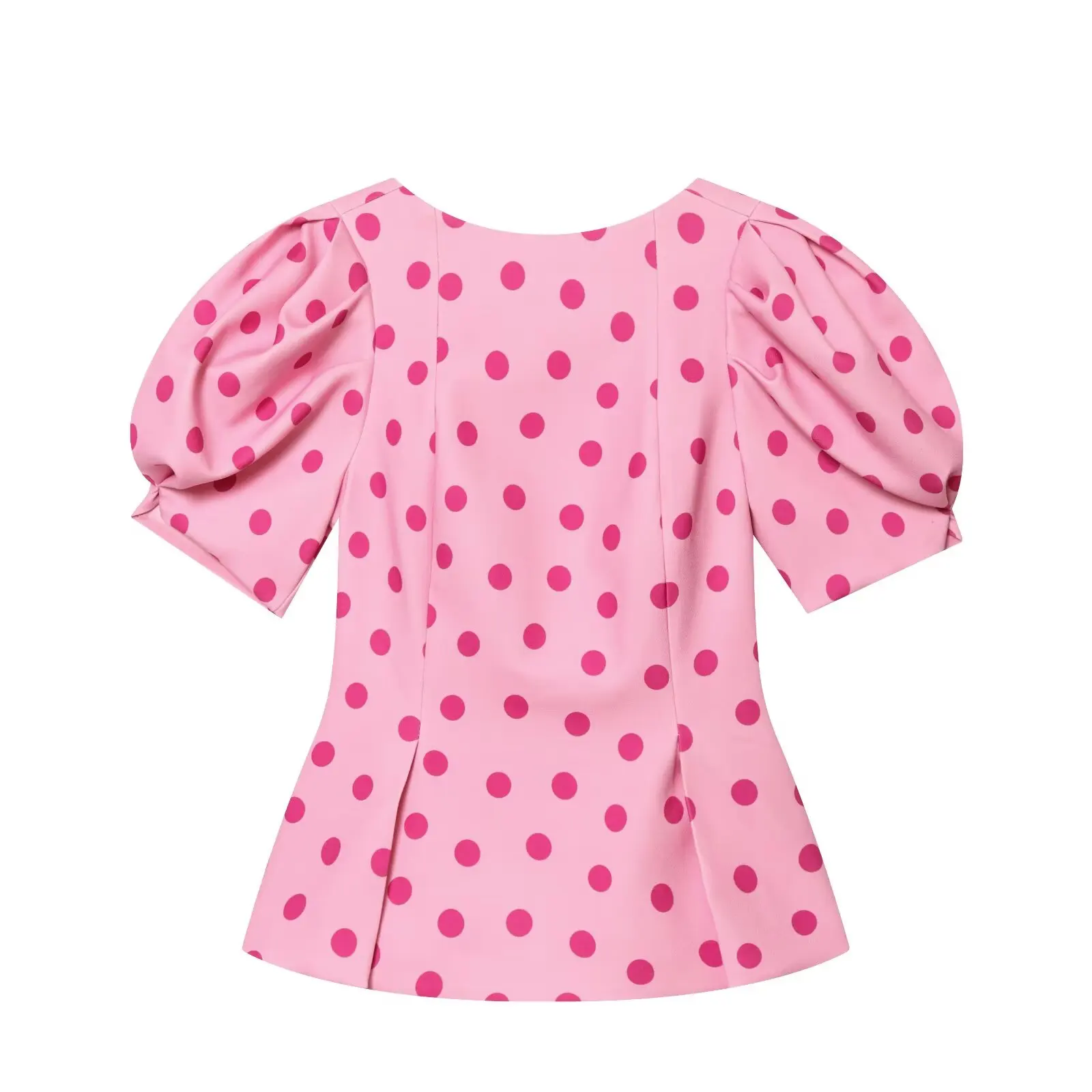 BSAY 2026 Sommer Damen Polka Dot Peplum-Top mit Puffärmeln und Rundhalsausschnitt – Elegante, schmal geschnittene Freizeitbluse für den Alltag – Detail 3