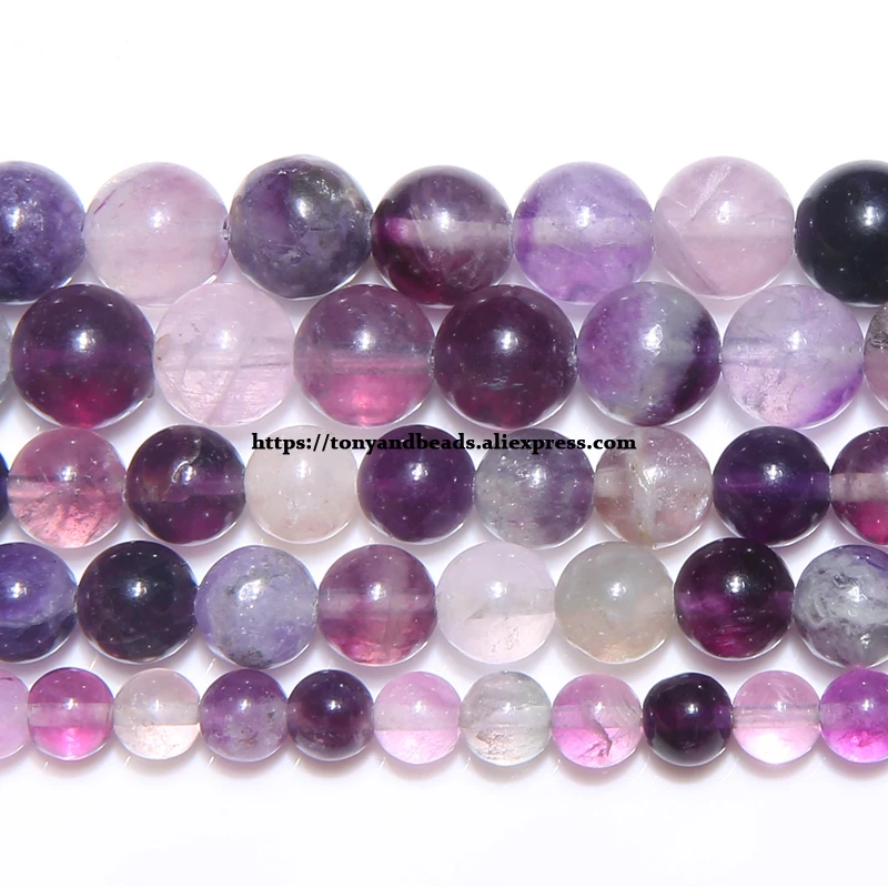 Natural Stone Purple Fluorite Round Loose Beads 15\