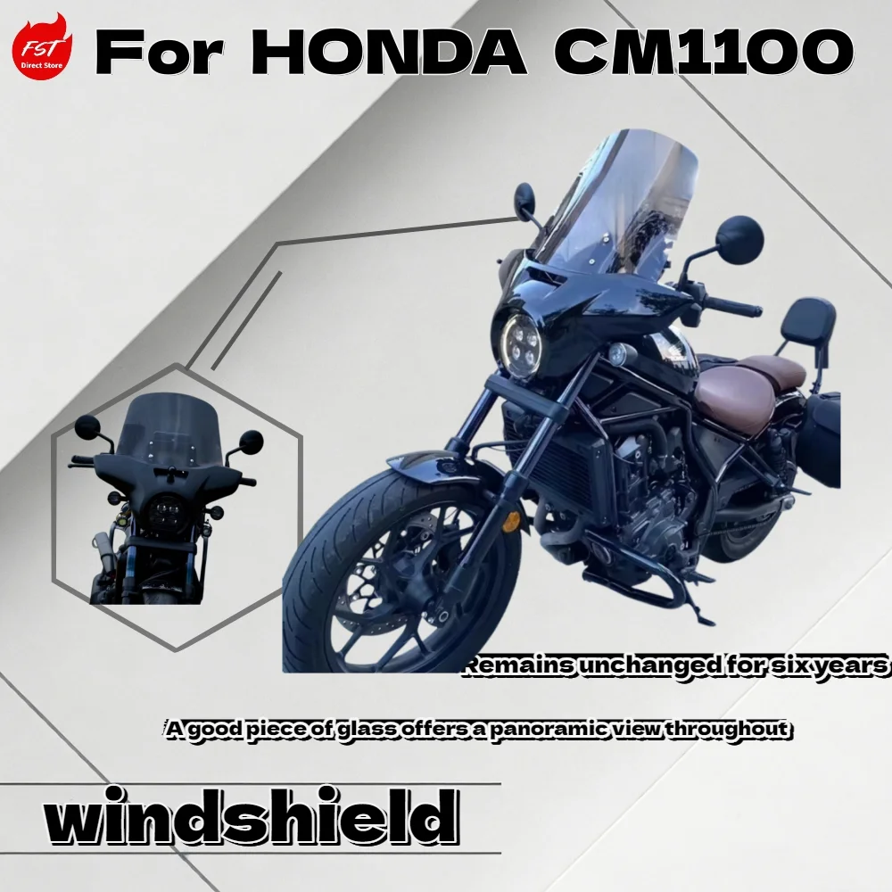 For Honda CM1100 Rebel 2021 Heightened Windshield Front Wind Deflector Motorcycle Accessory-Single Windscreen
