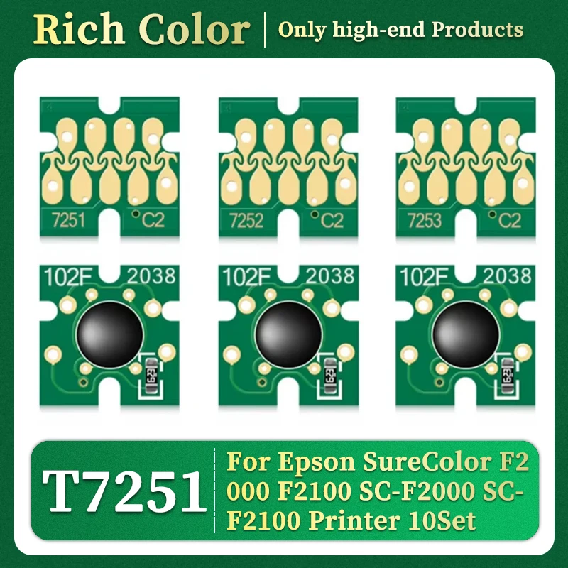 Puce de cartouche d'encre blanche T725A pour Epson Suredocument F2000 F2100, imprimante SC-F2100 SC-F2000 T725A00, puces blanches, T7251-T7254 10 ensembles