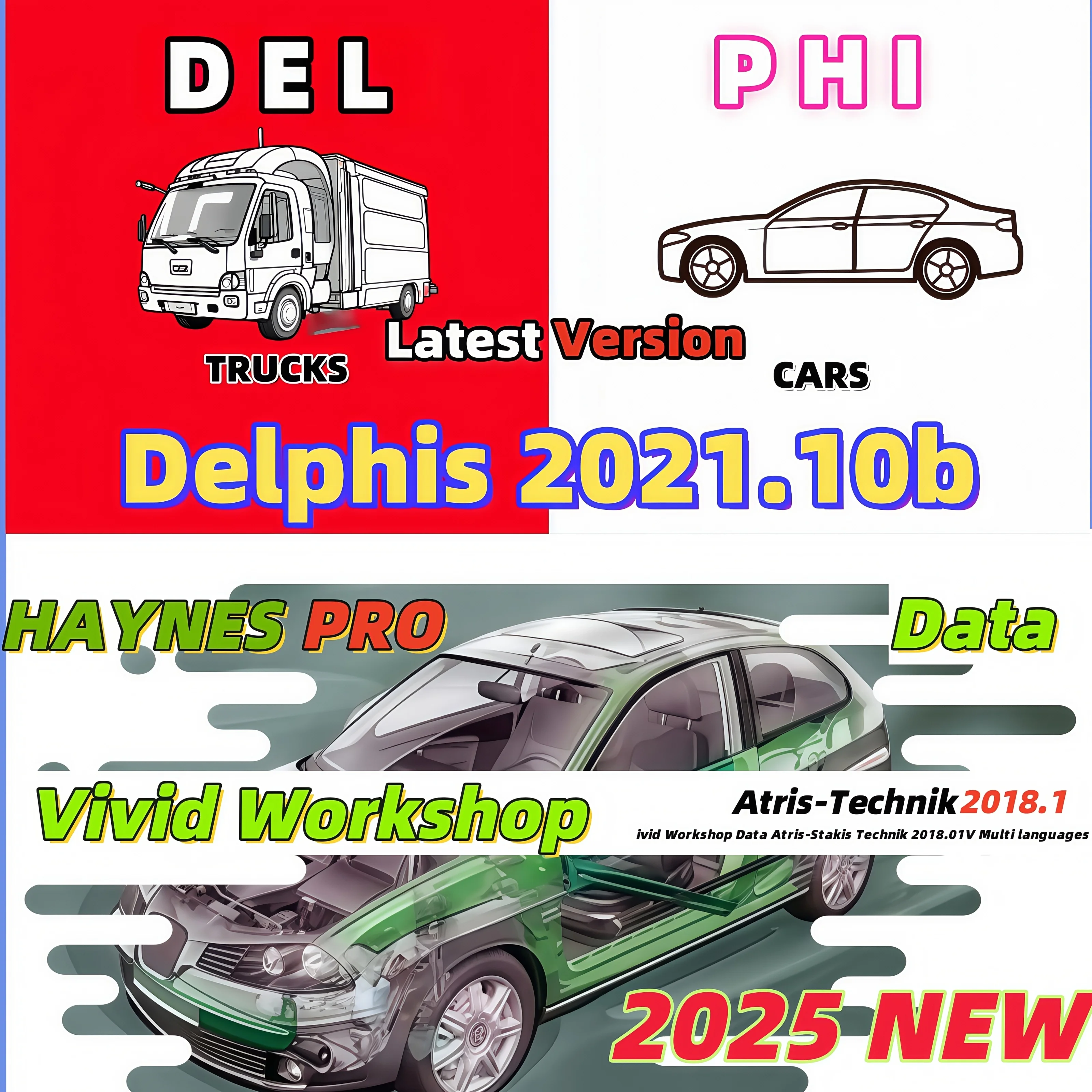 

2025 Automotive Diagnostic Tools: Delphis 2021b, DS 150, Vivid 2018.1 – Multi-Language Support & Bluetooth/USB Connectivity&CD