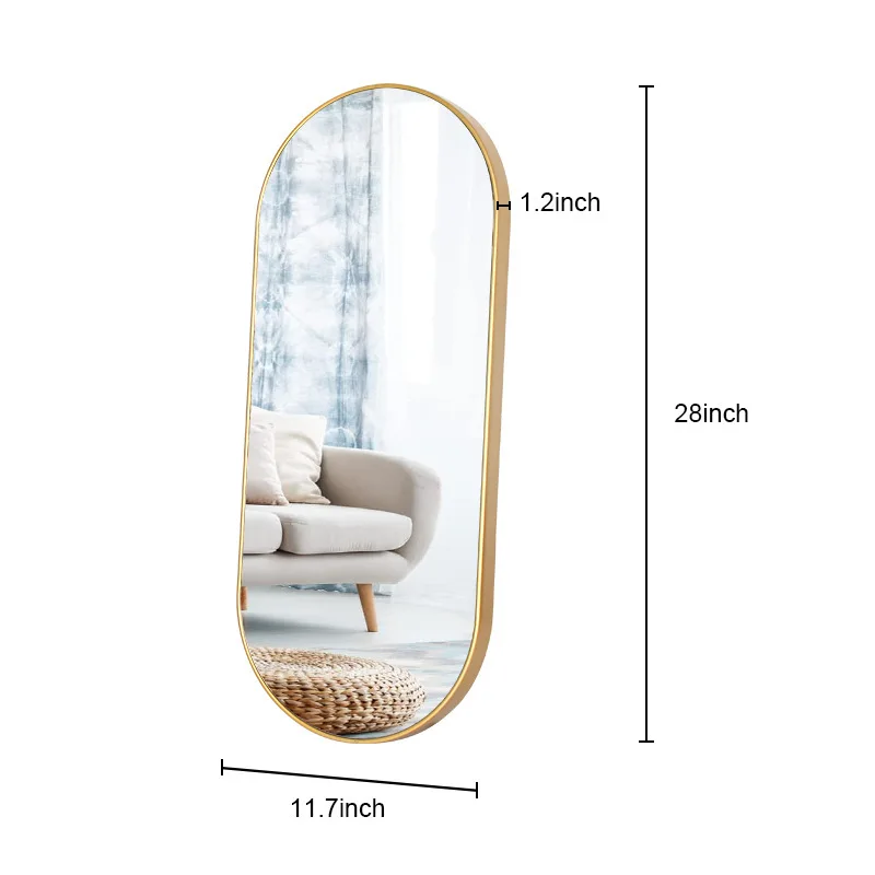 Cross border hot selling gold edged decorative mirrors, long elliptical high-definition mirror surface decorative mirrors, bedro