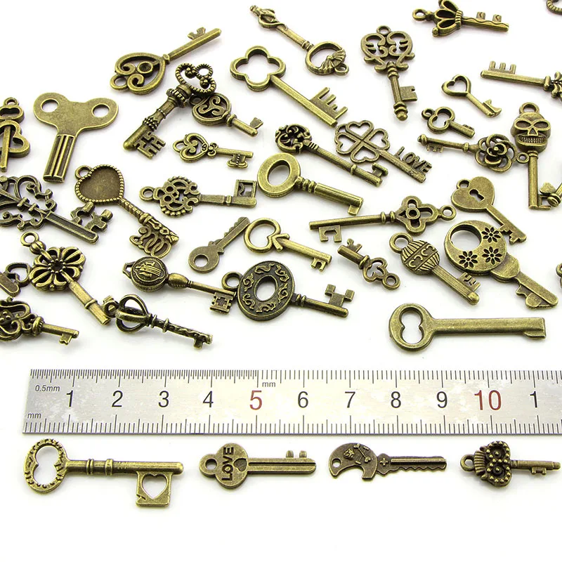 50PCS Mix Vintage Old Look Keys Vintage Pendant Metal Charms Decorations Diy Necklace Jewelry Findings