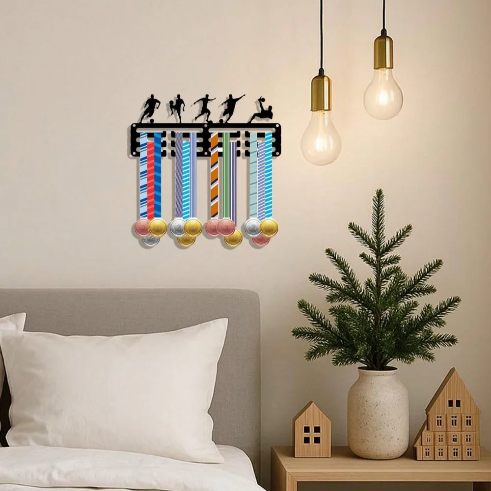 ตะขอแขวนกีฬาโลหะสีดำ 1 ชิ้น - จอแสดงผลเหรียญและที่แขวนถ้วยรางวัลสำหรับนักกีฬา, ตกแต่งยิม - ของขวัญผู้ชื่นชอบกีฬา, เหมาะสำหรับห้องนอน,