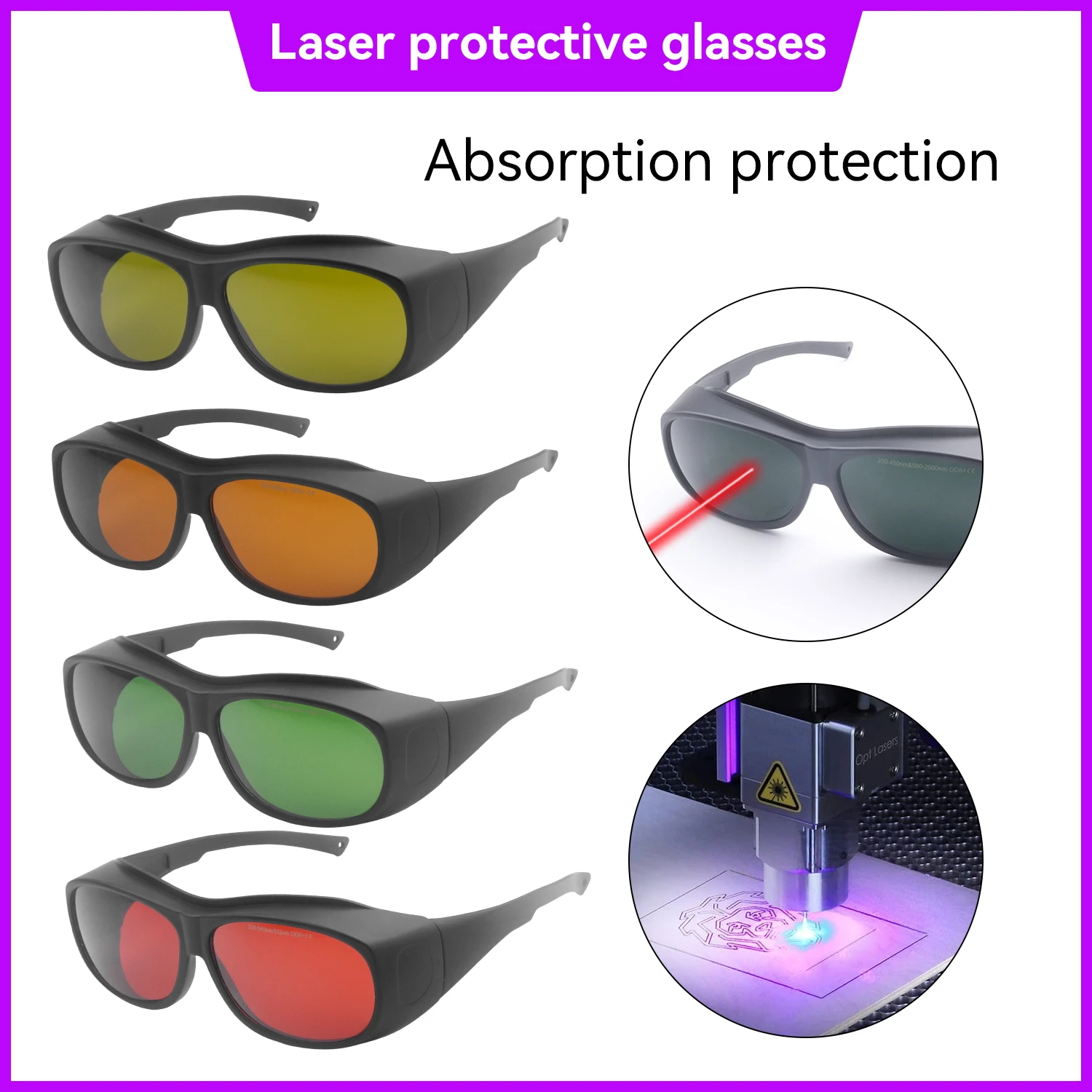 Laser Safety Glasses 200-2000nm OD6 CE EN166 PC Lens Anti-scratch Anti-fog For Laser Marking Welding Ipl Hair Removal machine
