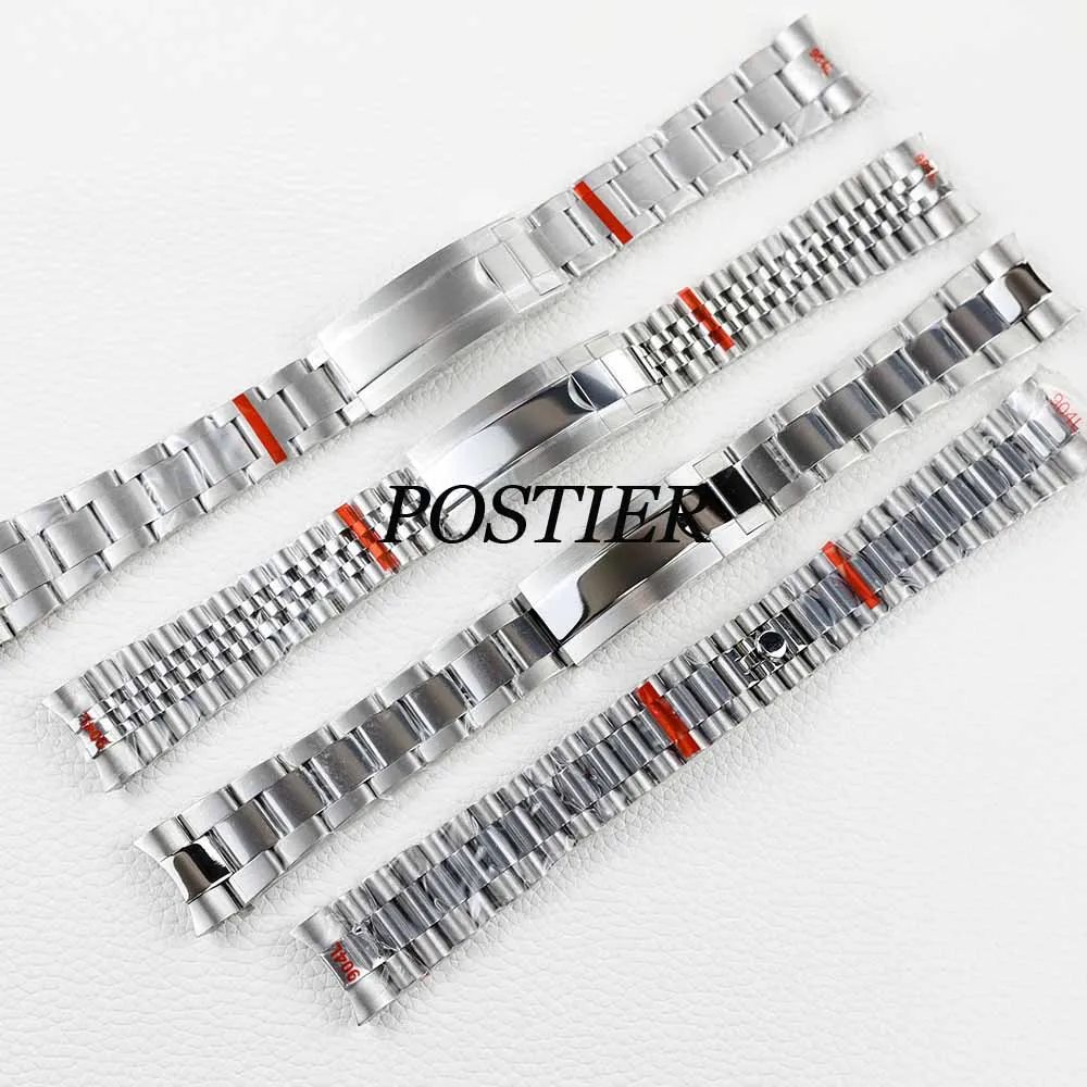 20MM Strap Silver Presidential Oyster Bracelet Soild Stainless Steel Glide Lock Clasp Wristband for Sub Log NH34 NH35 Watch Case