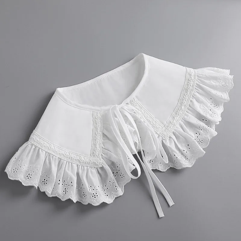 코튼 화이트 셔츠 분리형 칼라 숄 인형 디키 레이스 가짜 칼라 타이 여성 소녀 셔츠 스웨터 옷깃 Capelet