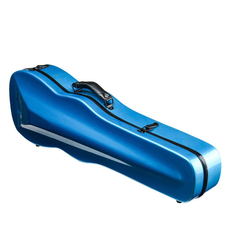 Violin Case Triangular Hard Case Hybrid Carbon Fiber Blue 4/4 Size Waterproof Lightweight with Double Shoulder Straps