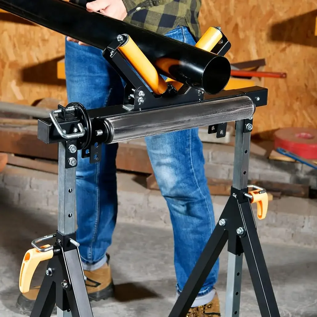 home.4 in 1 Roller Stand, Stable 440 Lbs Load Capacity with Saw Horses, V-Shaped, Multi-Directional Rollers & Outfeed