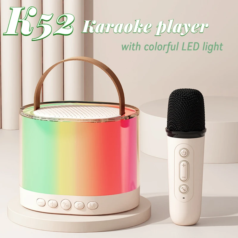 K52 wireless Bluetooth speaker portable multifunction with 1-2 microphone RGB music player karaoke machine for Kids Xmas gifts