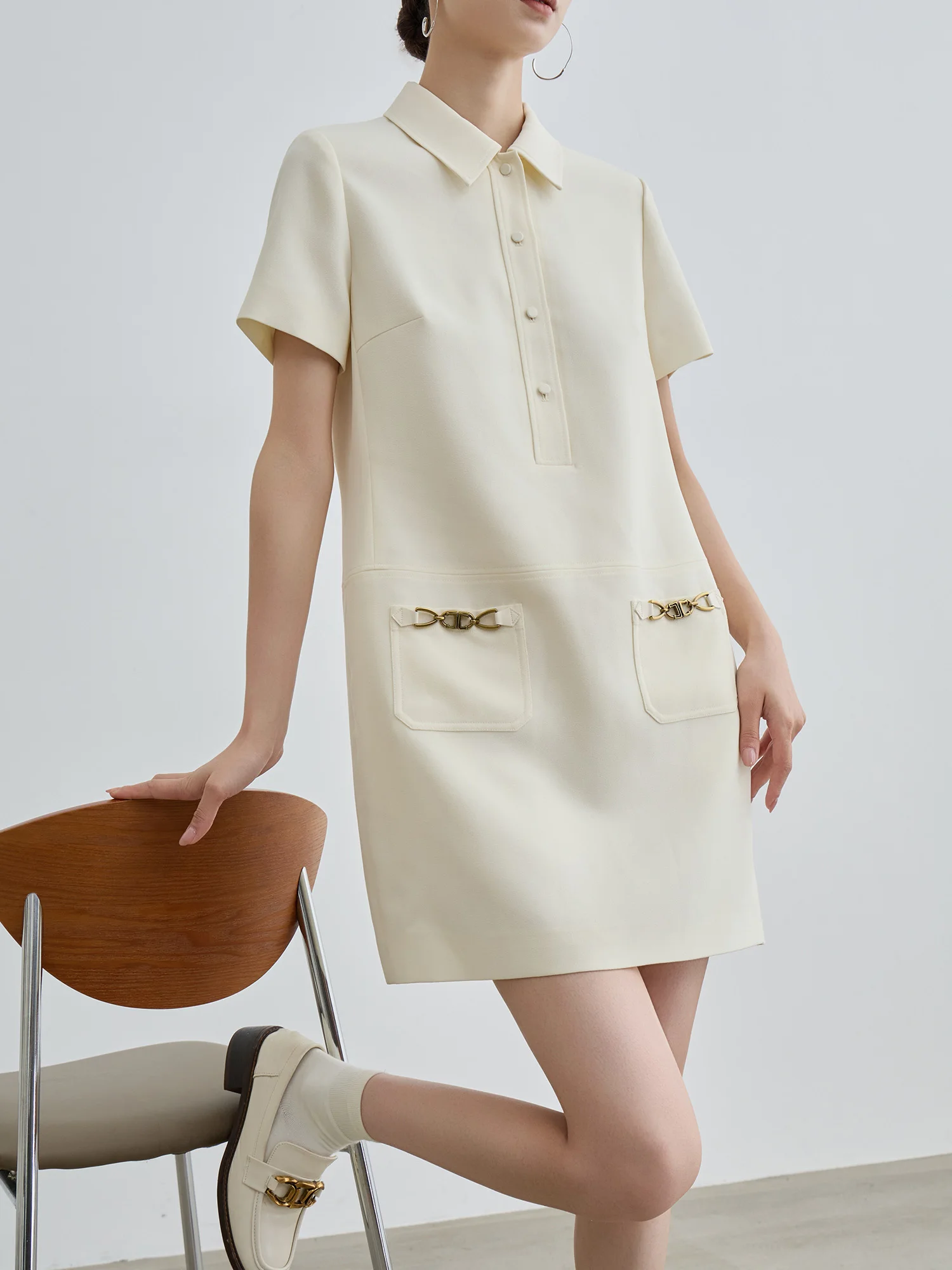 T-shirt col Ele Dr femme droite ample Miu Sle été Faion taille haute jupe trapèze décontracté pièce de base