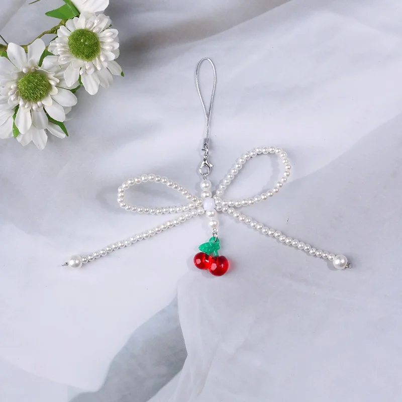 Cute Red Cherry Rice Beads Keychains Keyring For Women Gift New Simple Fruit Pendant Bag Car Key Airpods Box Phone Chain Jewelry