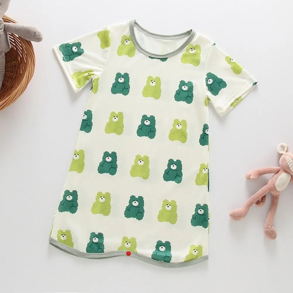 High Quality Cartoon Print Sleepwear Ice Silk Fabric Thin Romper Babysuits Summer