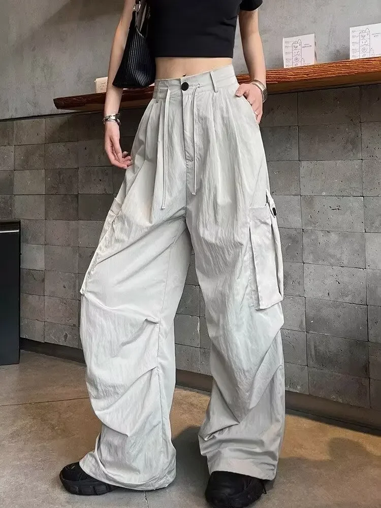 

Брюки женские осенние новые прямые с высокой талией и широкими штанинами повседневные спортивные брюки в американском стиле быстросохнущие винтажные уличные шикарные брюки