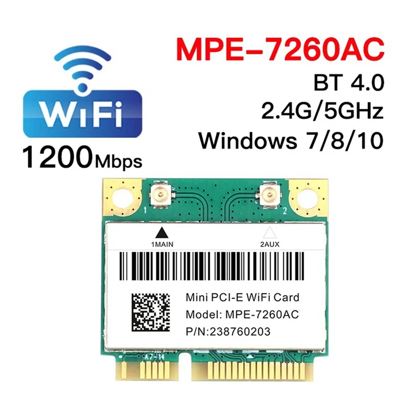 1200Mbps MPE-7260AC Mini PCI-E Wifi Card Dual Band 2.4G/5Ghz 802.11AC BT 4.0 Wlan Wireless Network For Laptop Win 10/11