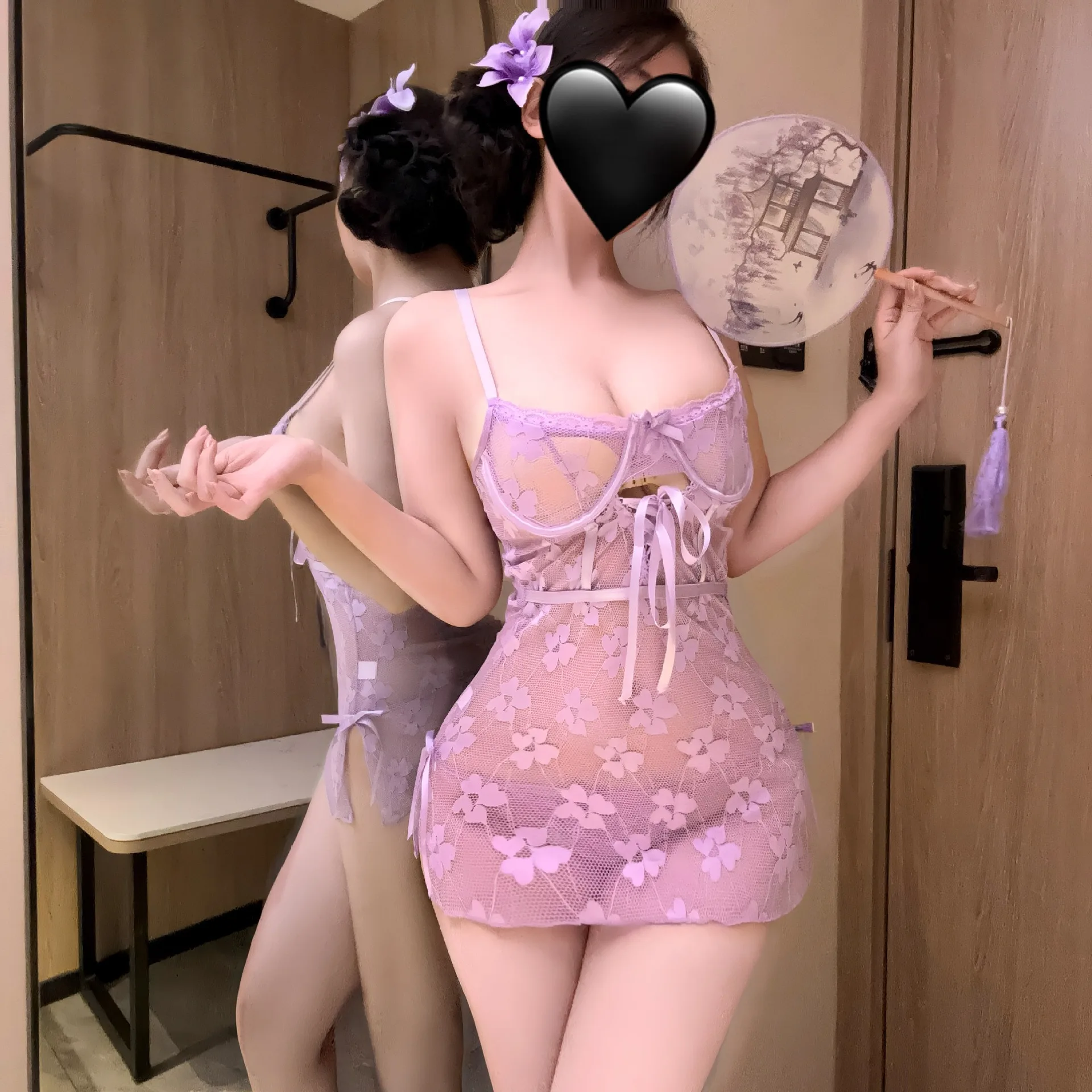 

Sexy Night Dress for Women Light Purple Bodycon Skirt Bow Lace Hollow Nightie Romantic Suspender Dress Pajamas Sexy Nightgown