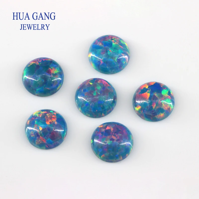 10Pcs Opal Loose Beads Stones Flat Base Cabochon Jewelry Mixed Synthetic Created Gemstones Stone Round Multicolor Opals