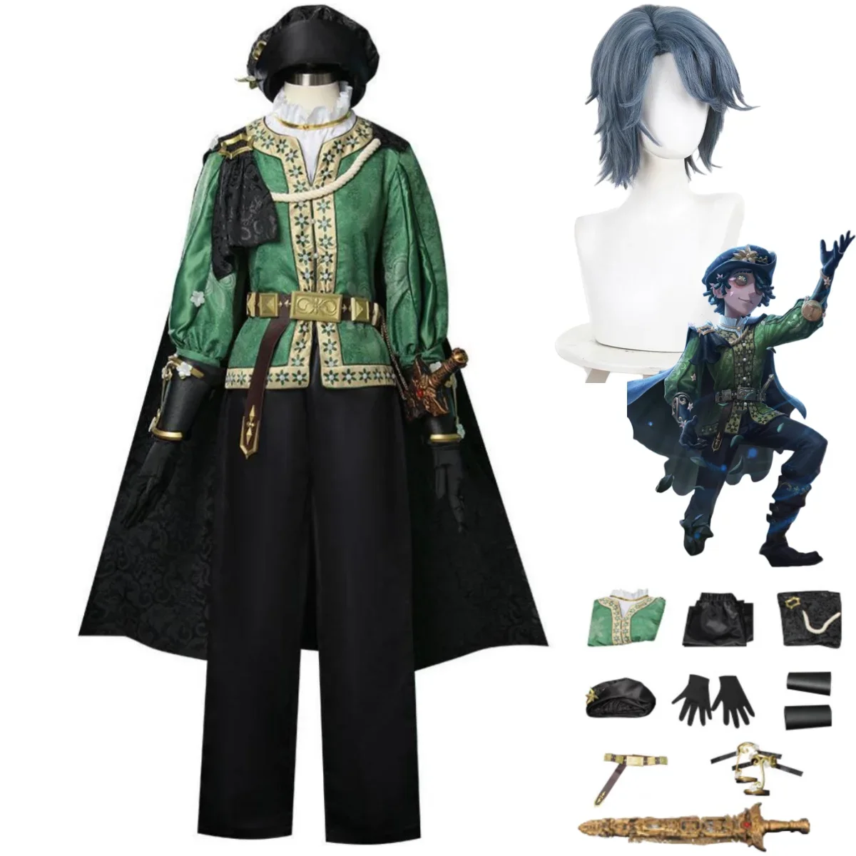 Costume de Cosplay du Patient Emil, Jeu d'Anime, Perruque Verte, Uniforme Everak, Ensemble Complet, Halloween, Noël, pour Homme Adulte