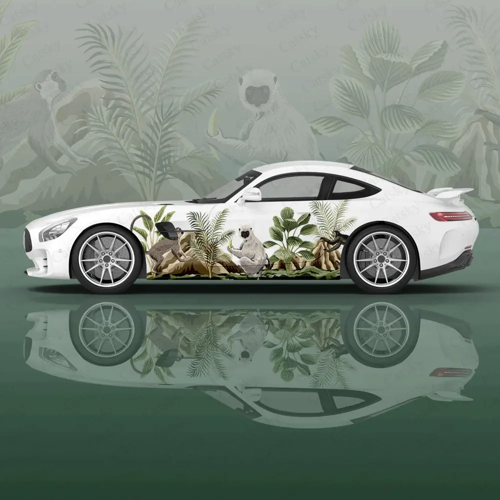 

Виниловые наклейки с изображением тропических растений и обезьяны, самоклеящаяся наклейка из ПВХ, подходит для грузовиков, внедорожников, декор, автоаксессуары, подарок