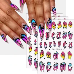 3pcs Colorful Number Letter Wave Line Design Nail Art Stickers 3D self Adhesive Cartoon Nail Art Decals DIY Manicure Decoration