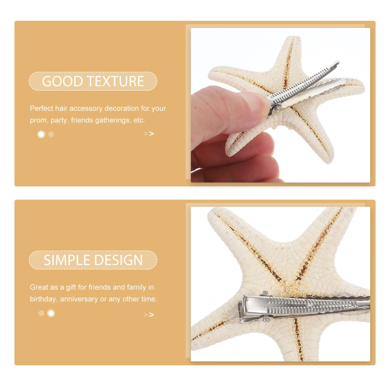 

2pcs Sea Star Hair Clip Elegant Bridal Beach Party Prom Accessories Resin Hairstyle Aid Non Water Touchable
