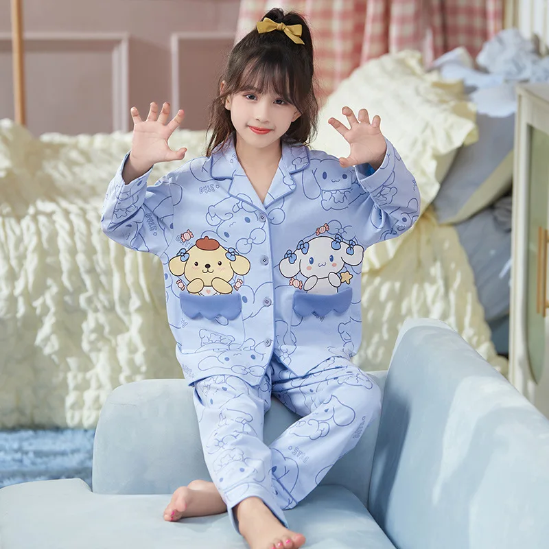 Sanrios Cinnamoroll Kuromi New Child Pajamas Spring Autumn Pure Cotton Long Sleeves Girl Kawaii Tracksuit Suit Girls Gifts