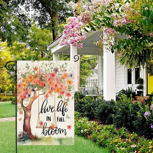 Spring Summer Garden Flag, Flower Tree Swing Butterflies Floral Small Yard Flag XXM