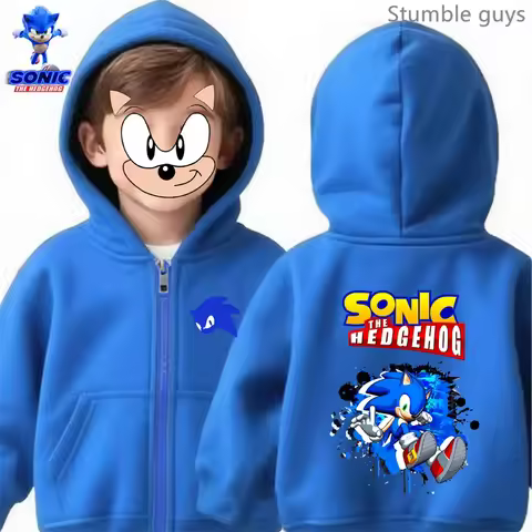 Kids Sonic The Hedgehog Zip Hoodie Spring Autumn Boys Girls Sportswear Soft Daily Wear