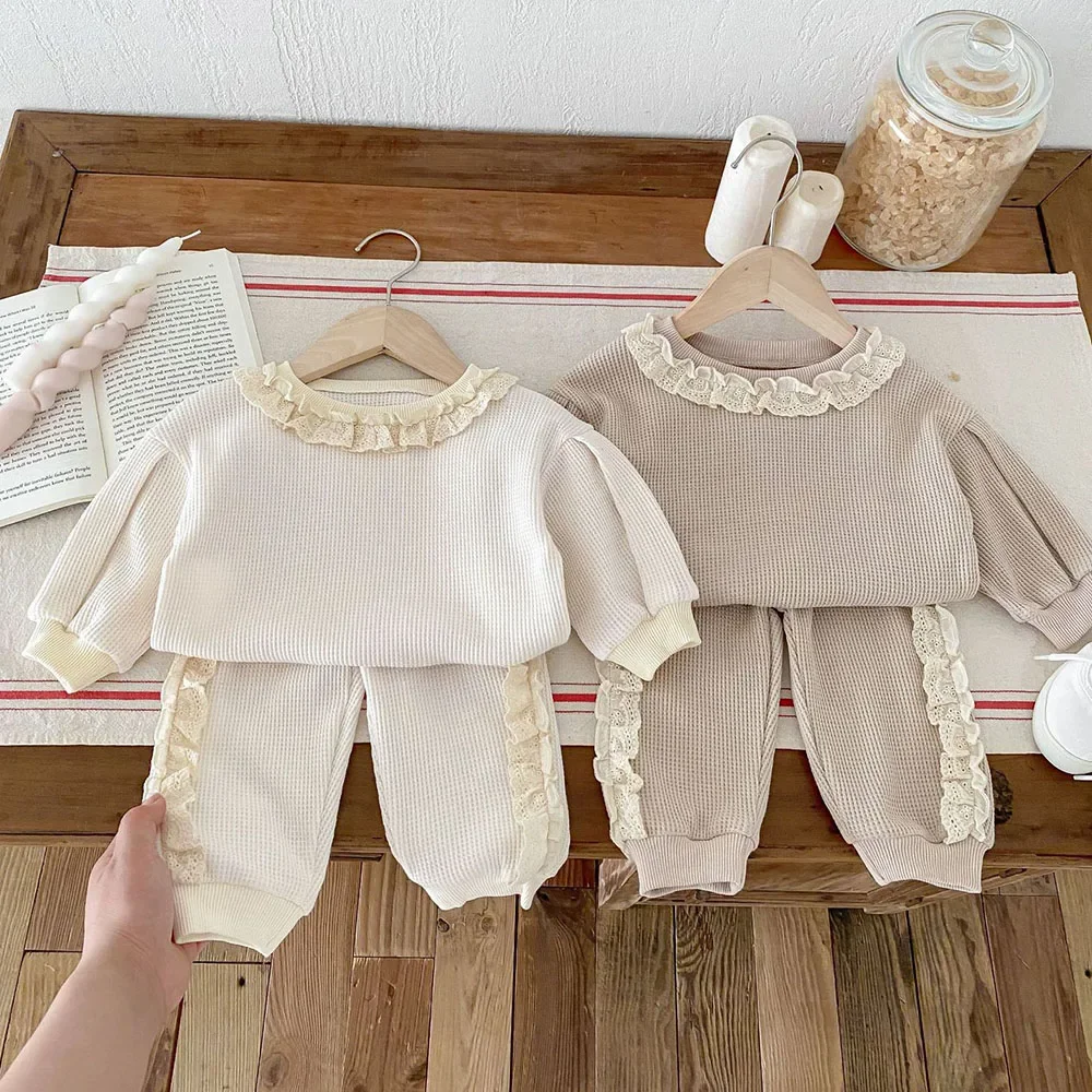 MILANCEL 2024 Autumn Children\'s Clothes Set Girls Sweet Lace Hoodies + Trousers 2Pcs Long Sleeve Sweatshirt Casual Loose Suit