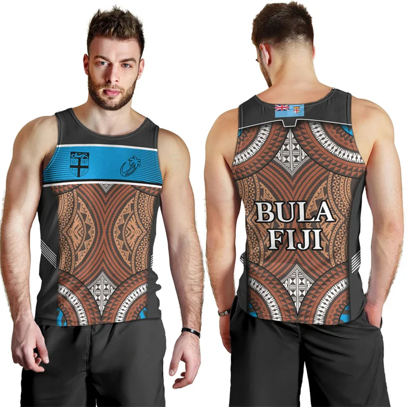 Vintage New 3D Fijian Tapa Style Flag Printing Tank Top Fijian Pride Graphic Men Gym Clothing Kid Fashion Cool Tank Clothes Tops