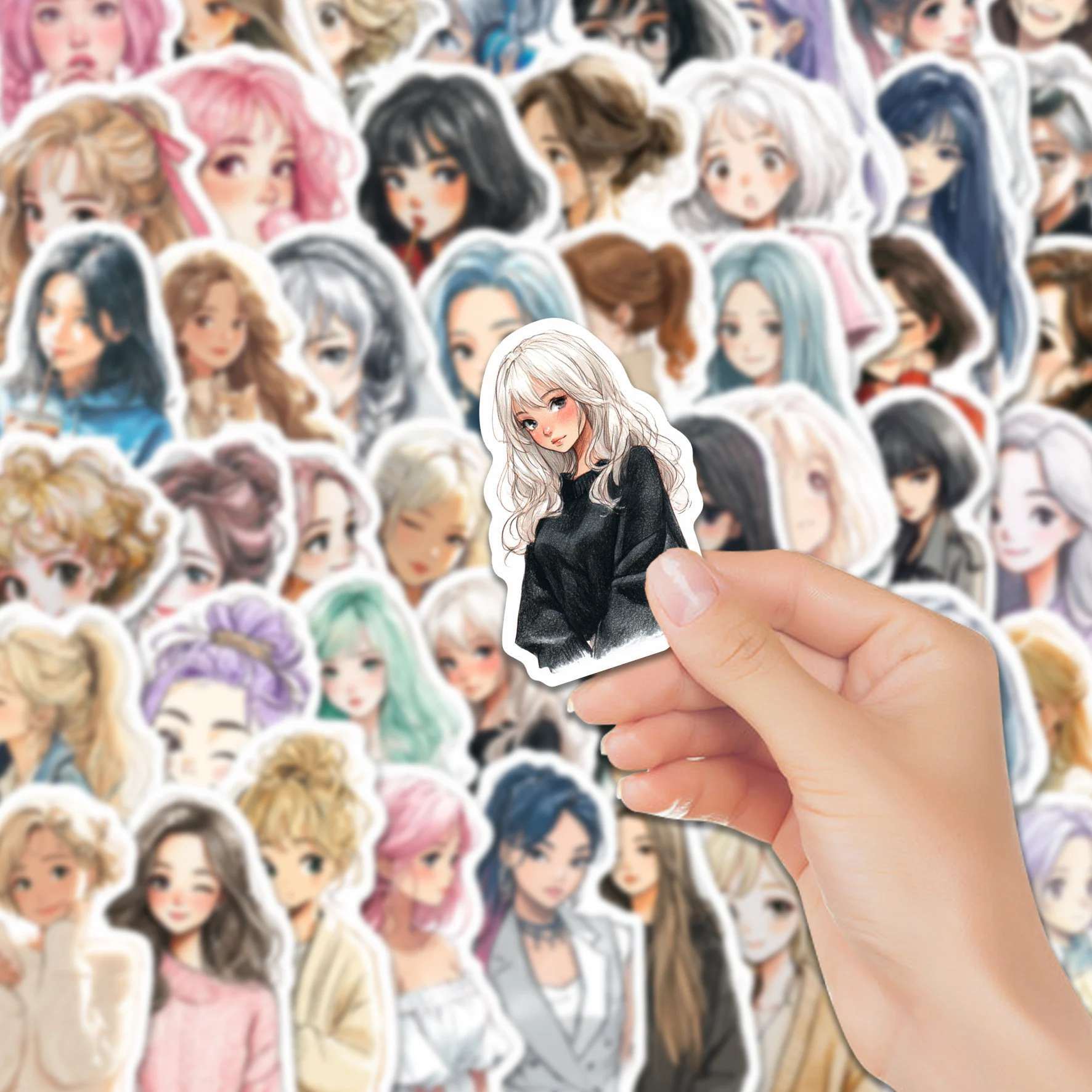 55pcs Manga Girl Cartoon Stickers Pack, Vibrant Vinyl Anime Fashion Decals for Laptop, Journal, Water Bottle & Gift, Ideal for A