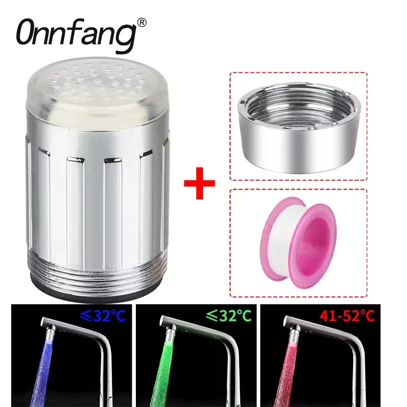 LED Temperature Sensitive 3-Color Light-up Faucet Kitchen Bathroom Glow Water Saving Faucet Aerator Tap Nozzle Shower