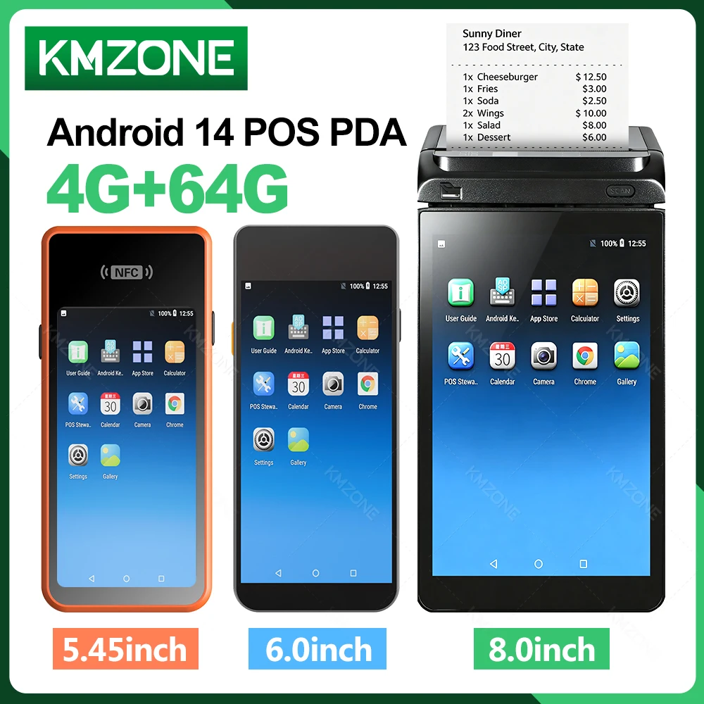 5.45/6/8 inch 4G64G Android 14 POS PDA with 58mm/80mm Thermal Bill Receipt Thermal Printer All in One POS Machine for Loyverse