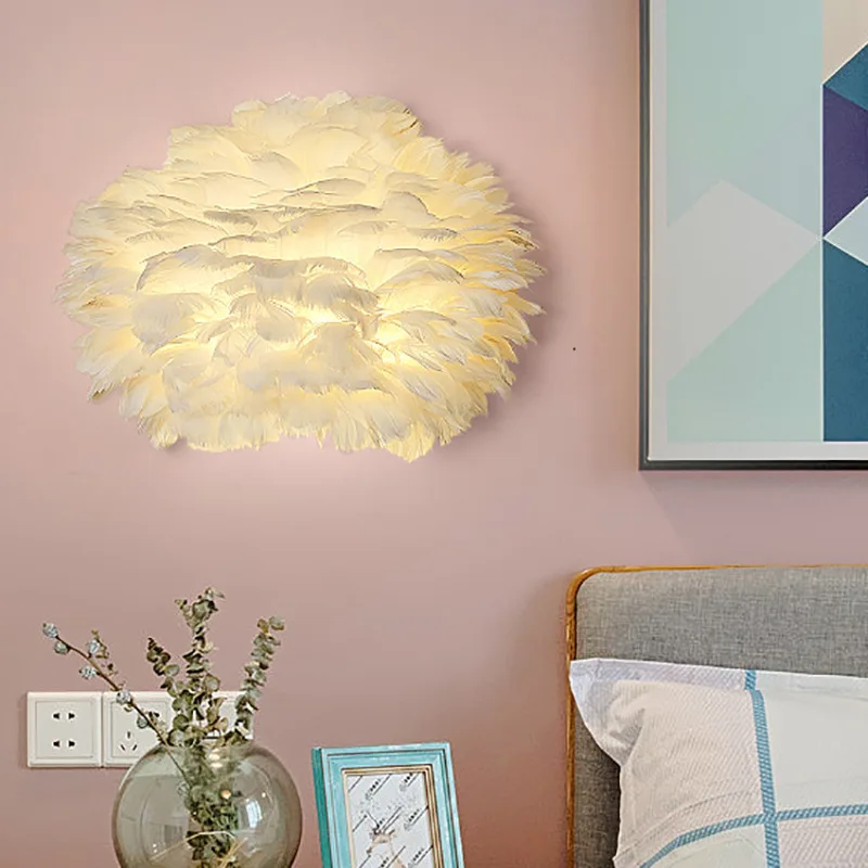 Artpad Nordic Pure White Feather Light Wall Lamp Romantic Sconces Lamp for Bedside Lighting INS Style Dining room Children Room